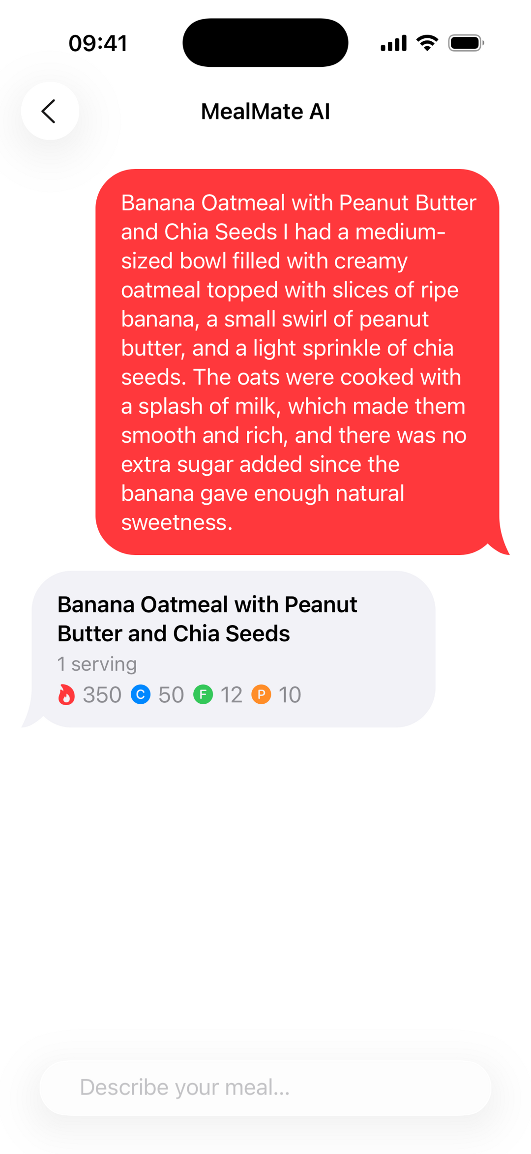 MealMate food log screenshot