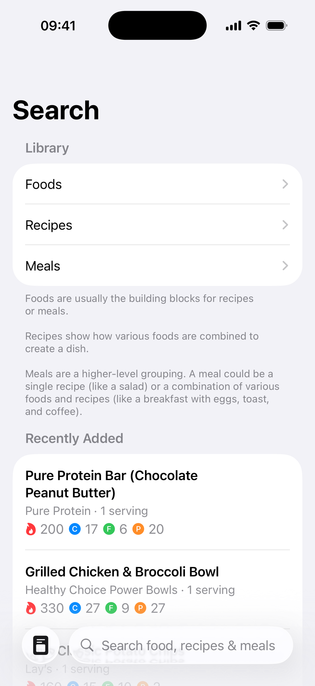 MealMate macro summary screenshot